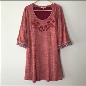 Skies are Blue Stitch Fix Embroidered Fringe Dress